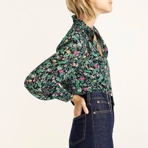 J Crew drapey tie-neck ruffle top in winter garden floral
